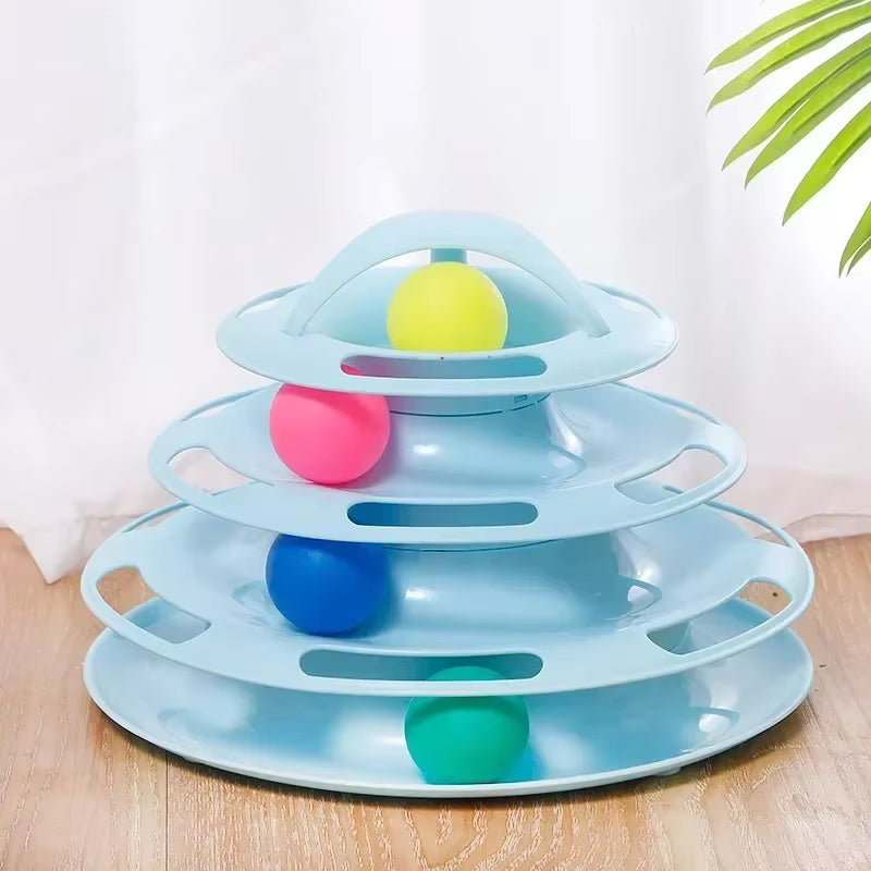 Interactive Tower Cat Toy Turntable Roller Balls Toys for Cats Kitten Teaser Puzzle Track Toy Pets Training Supplies Accessories