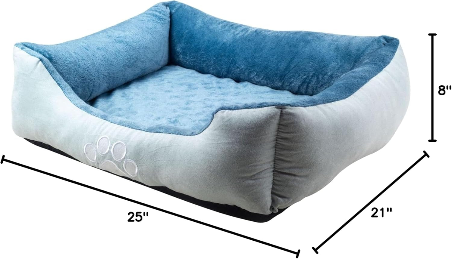 Orthopedic Rectangle Bolster Pet Bed for Dogs, Medium 25x21 Inches, Blue with Orthopedic Insert by