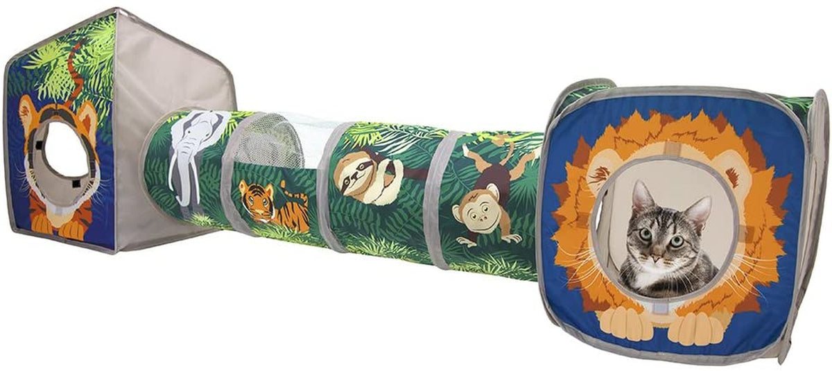 Jungle Cat Cube Combo: Collapsible Cat Bed, Tunnel, and Toy