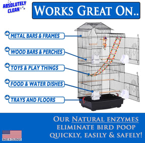 Amazing Bird Cage Cleaner and Deodorizer - Just Spray/Wipe - Safely & Easily Removes Bird Messes Quickly and Easily - Made in the US (4X Concentrate - 16Oz)