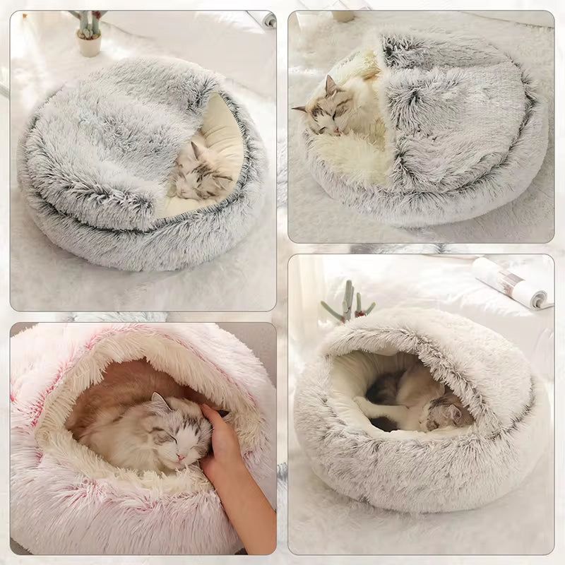 Luxurious Winter Plush Round Cat Bed - 2-