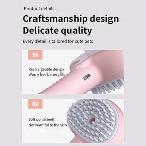 Steam Cat Brush 3 In 1 Pet Steamer Massage Brush Self-Cleaning Wet Cat Comb Water Tank Suitable For Dogs Cats Reduce Flying Hair