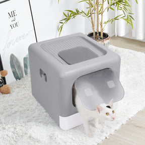 Cat Litter Box with Scoop and Tray, Enclosed, Foldable Kitten Toilet, Detachable Poop, Top Front Entry, Pet Supplies