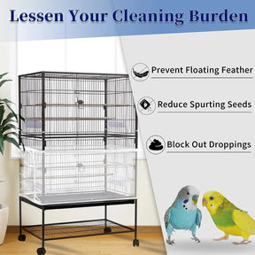 Adjustable Bird Cage Net Cover Birdcage Seed Feather Catcher Soft Skirt Guard Birdcage Nylon Mesh Netting for Round Square Cages