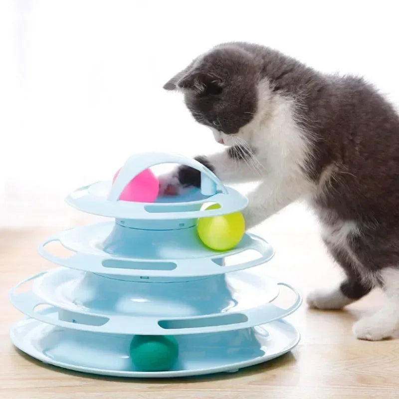 Interactive Tower Cat Toy Turntable Roller Balls Toys for Cats Kitten Teaser Puzzle Track Toy Pets Training Supplies Accessories