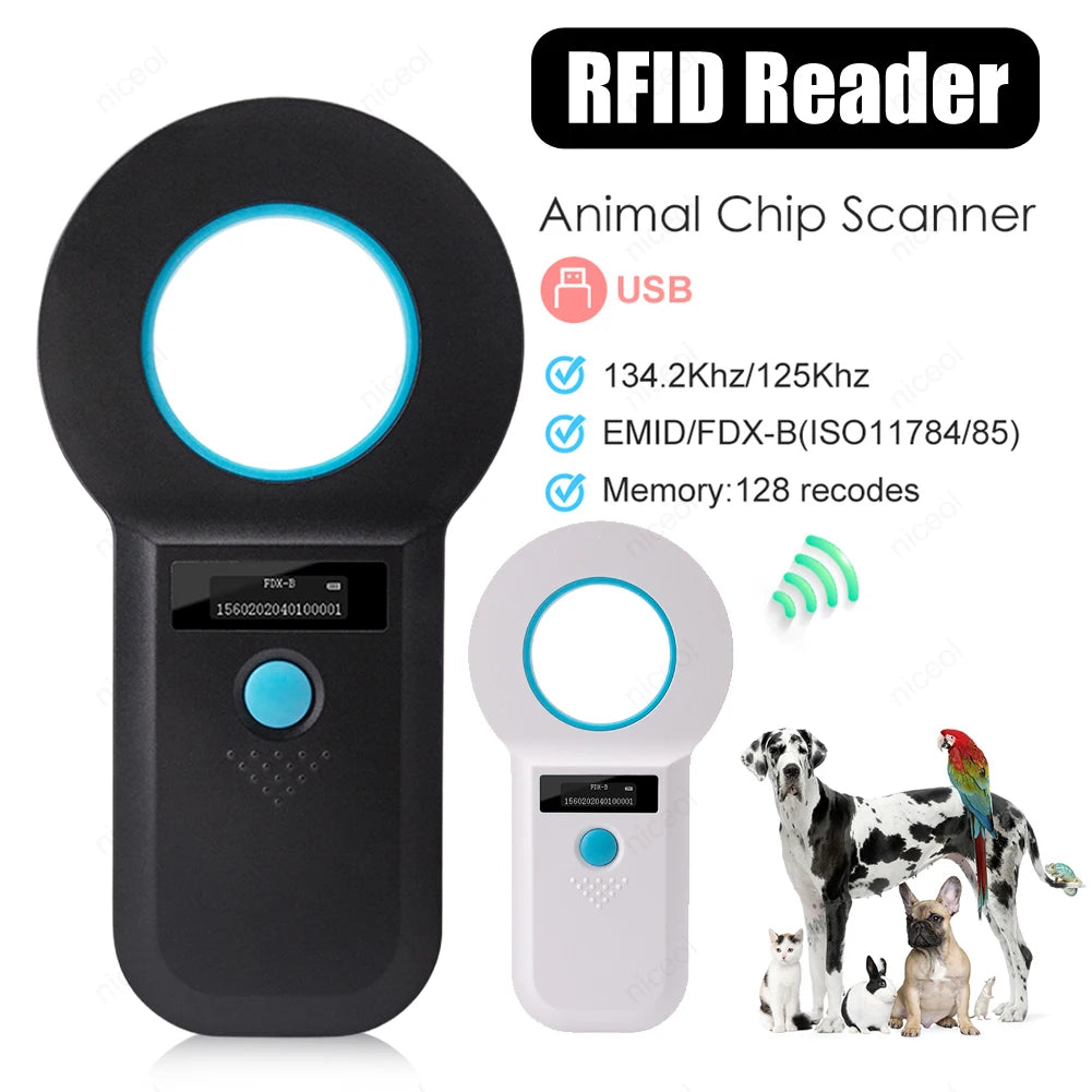 Handheld Animal RFID EMID Reader OLED Display EMID FDX-B(ISO11784/85) Animal Chip Scanner Pet Tag Scanner for Cat Dog Pet Animal