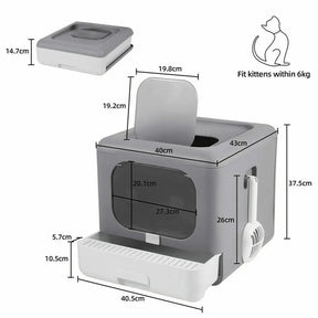 Cat Litter Box with Scoop and Tray, Enclosed, Foldable Kitten Toilet, Detachable Poop, Top Front Entry, Pet Supplies