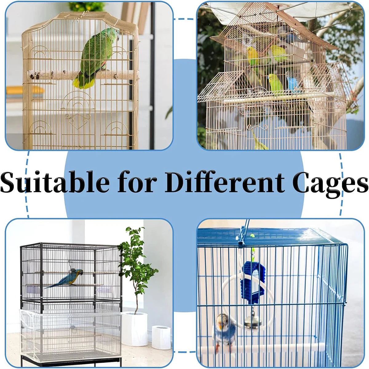 Adjustable Bird Cage Net Cover Birdcage Seed Feather Catcher Soft Skirt Guard Birdcage Nylon Mesh Netting for Round Square Cages