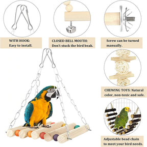 8 Pack Extra Large Bird Toys for Parakeet Toys for Bird Cage Accessories Parakeets Swing Chewing Toys,  Wooden Bird Toys for Cage Parrots Toys, Bird Training Toys, Parrot Hanging Swing