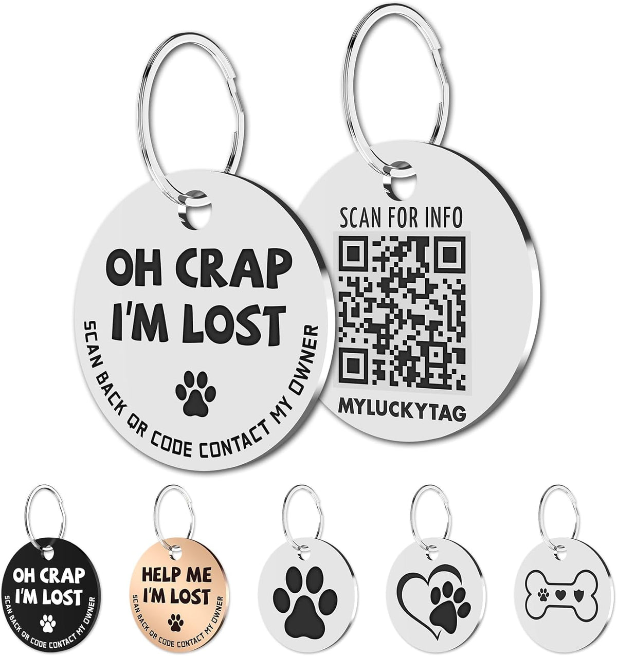 Stainless Steel QR Code Pet ID Tags - Instant Pet Location Alert via Online Profile Scan