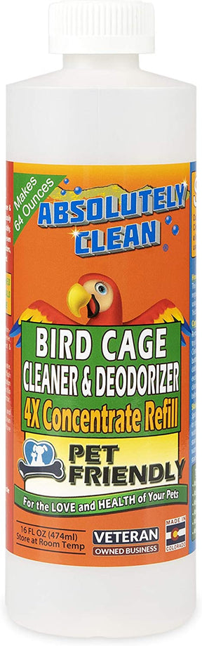 Amazing Bird Cage Cleaner and Deodorizer - Just Spray/Wipe - Safely & Easily Removes Bird Messes Quickly and Easily - Made in the US (4X Concentrate - 16Oz)