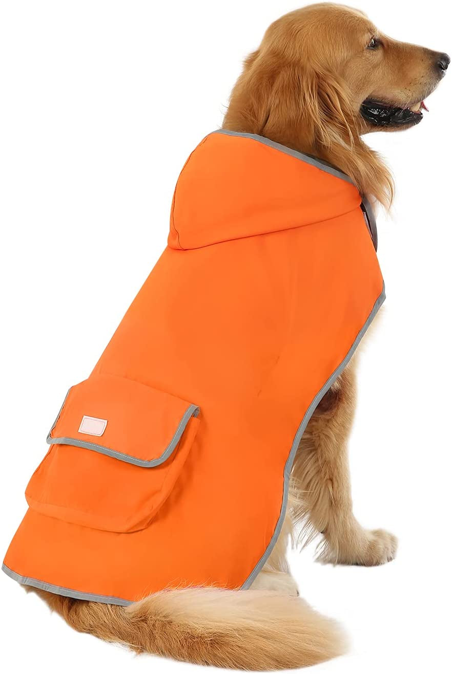 Reversible Hooded Dog Raincoat - Camo Orange Slicker Poncho Jacket for Small, Medium, and Large Dogs, Size L