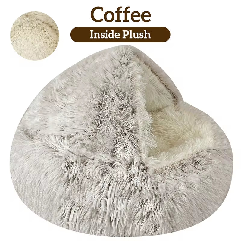 Luxurious Winter Plush Round Cat Bed - 2-